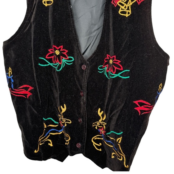 Vintage Bobbie Brooks Woman Christmas Holiday Black‎ Velvet Vest - Picture 3 of 6